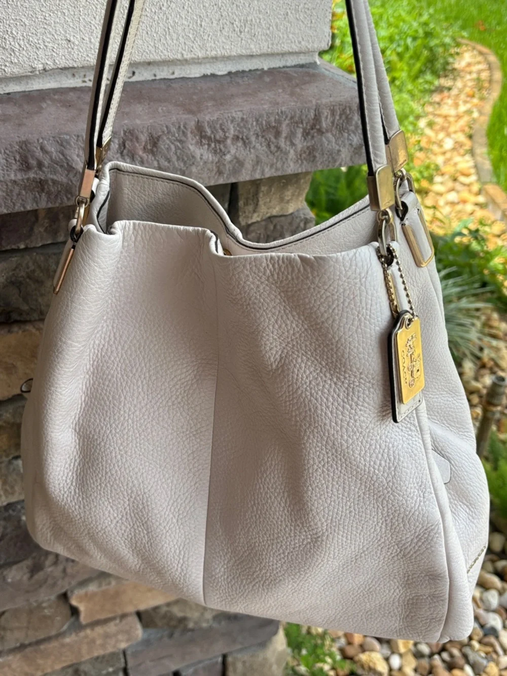 Coach White Pebbled Leather Shoulder Hobo with Gold Hardware